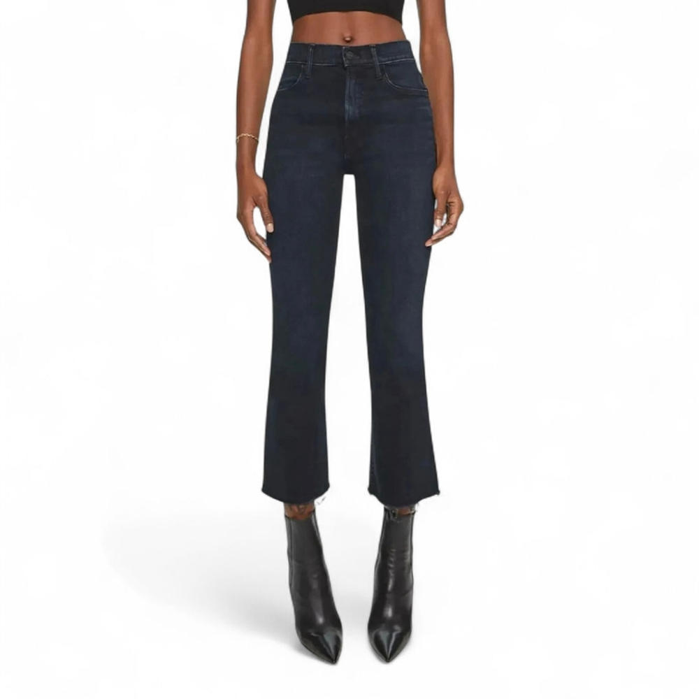 Mother Hustler Fray Jeans Sz 27 Night in Paris Dark Blue Denim Raw Hem Flare